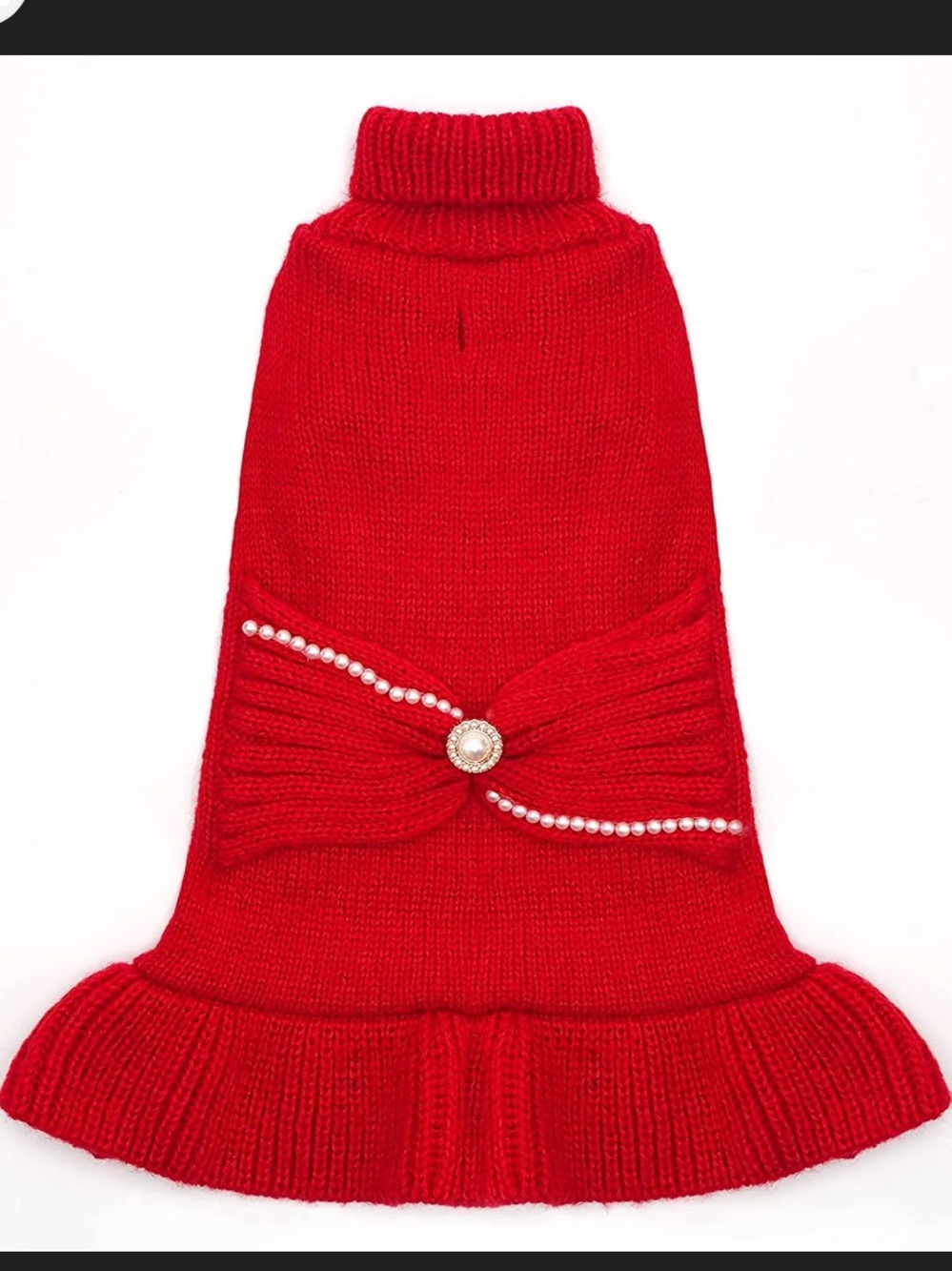 50%offw❤️ cyeollo Dog Christmas Sweater Pearls Red Turtleneck Knitted
